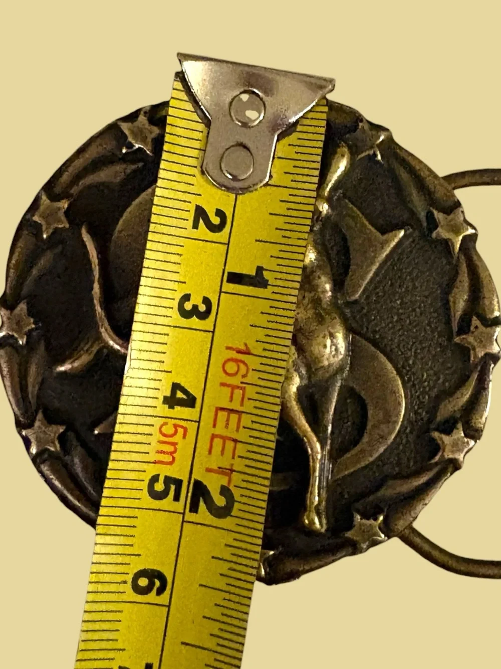 Vintage Bouwerie Lane Art Deco Sagittarius Zodiac Sign Brass Round Belt Buckle